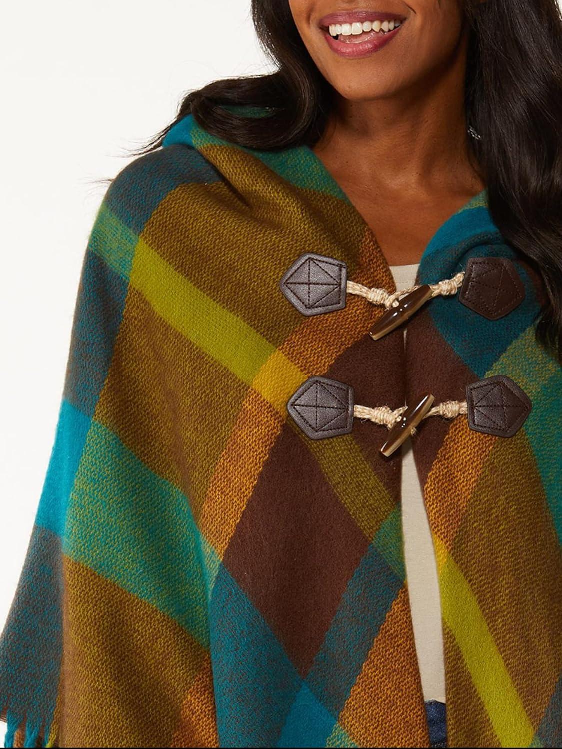imageMoss Rose Womens Travel Plaid Shawl Wrap Open Front Poncho Cape for Fall WinterMulticolored