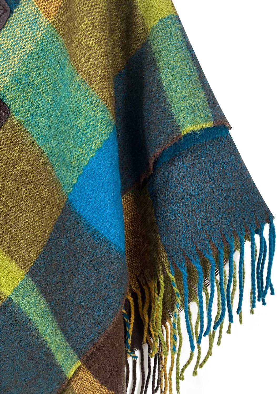 imageMoss Rose Womens Travel Plaid Shawl Wrap Open Front Poncho Cape for Fall WinterMulticolored