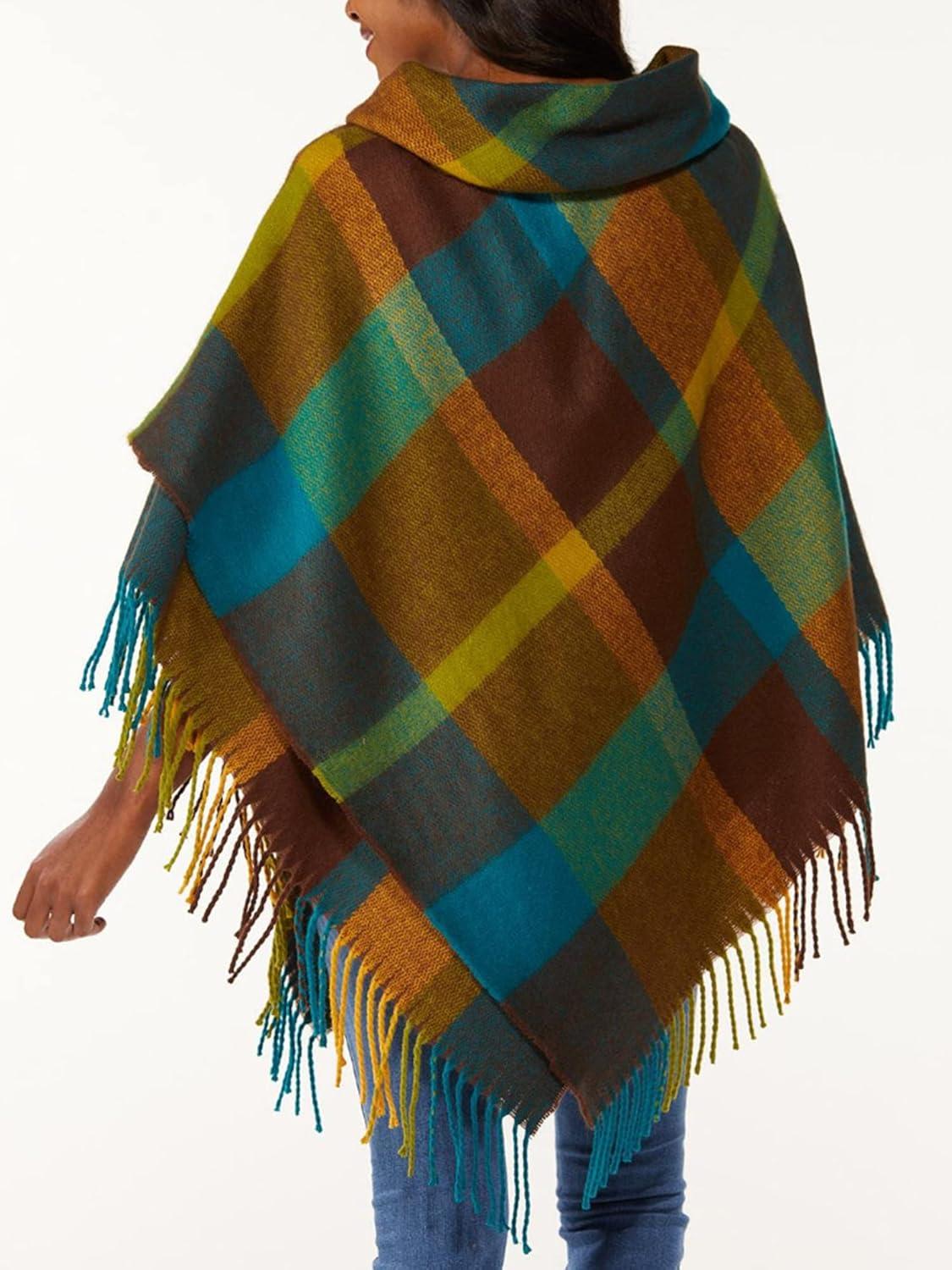 imageMoss Rose Womens Travel Plaid Shawl Wrap Open Front Poncho Cape for Fall WinterMulticolored