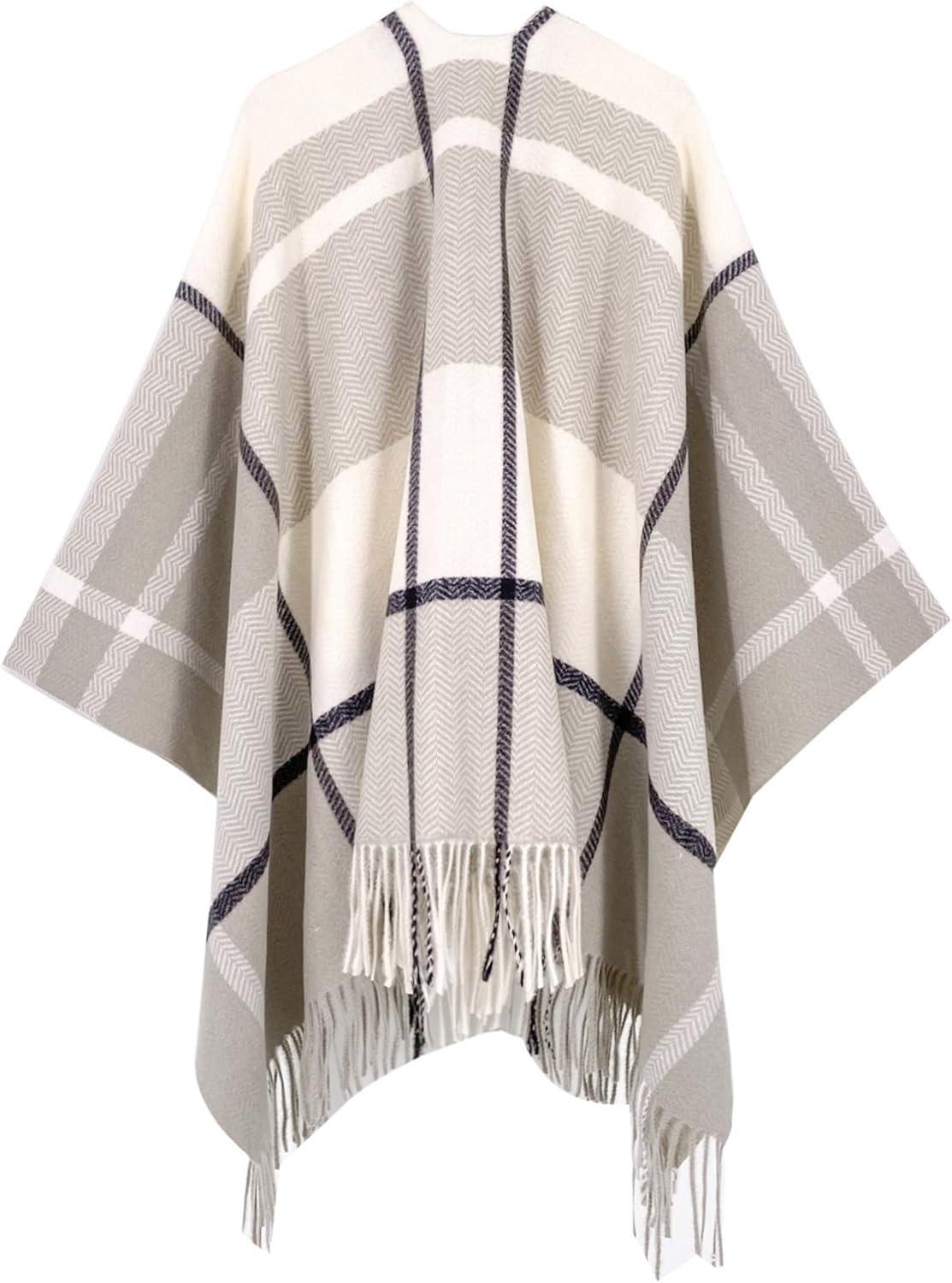 imageMoss Rose Womens Travel Plaid Shawl Wrap Open Front Poncho Cape for Fall WinterPeach Tan