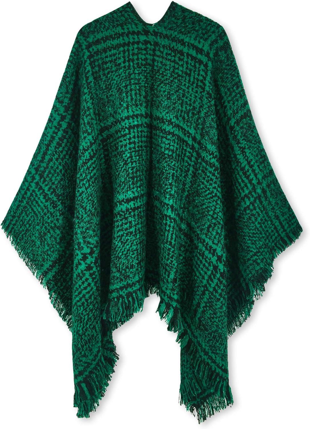 imageMoss Rose Womens Travel Plaid Shawl Wrap Open Front Poncho Cape for Fall WinterQ Green Checks