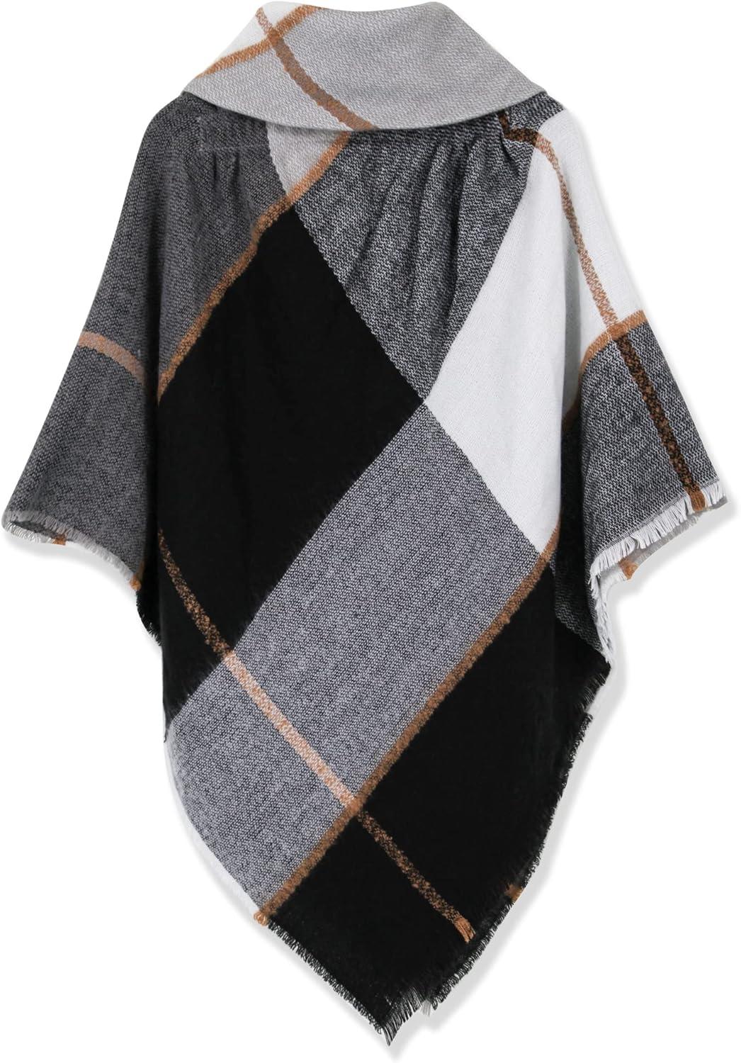 imageMoss Rose Womens Travel Plaid Shawl Wrap Open Front Poncho Cape for Fall WinterRaincloud