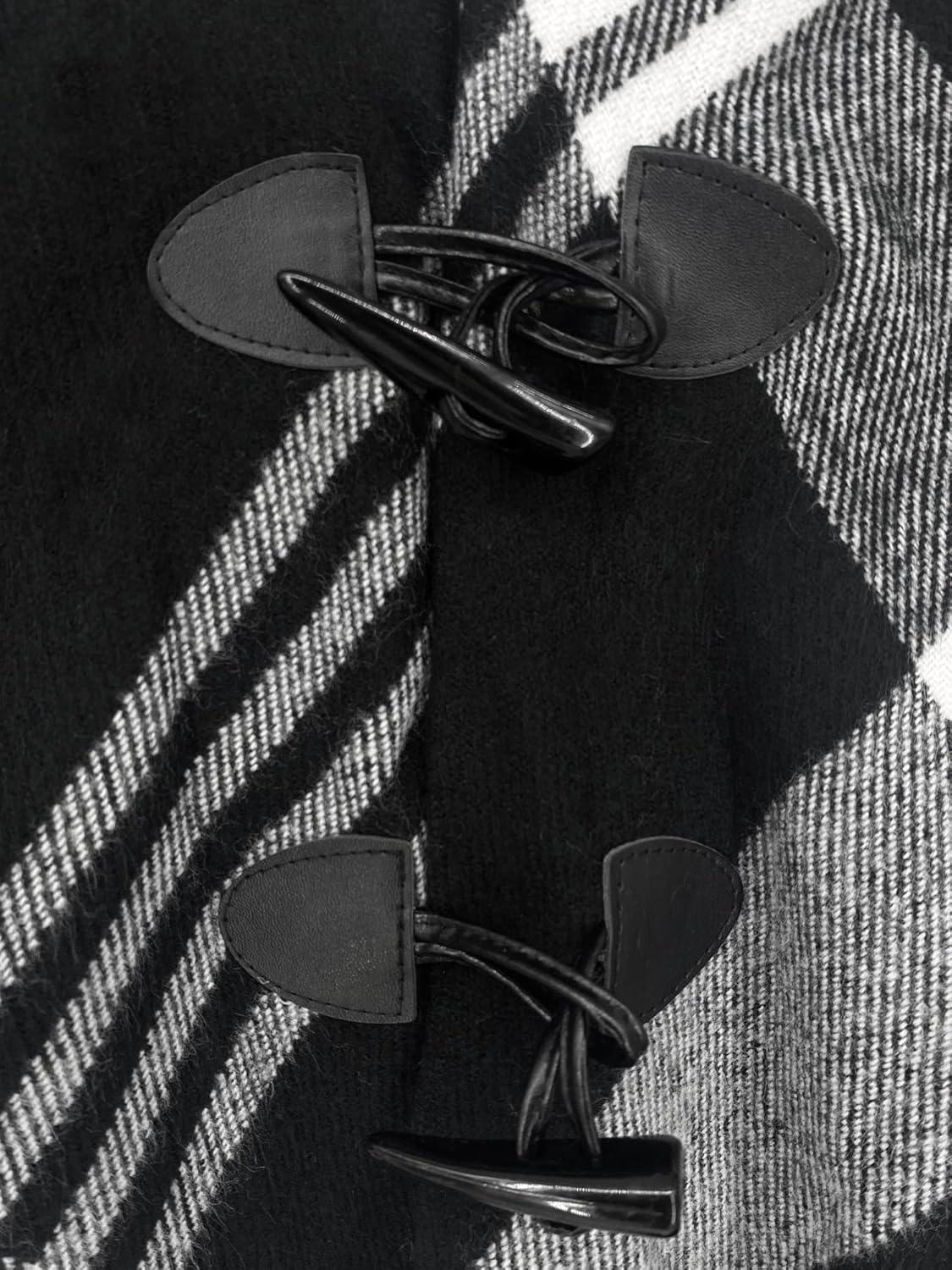 imageMoss Rose Womens Travel Plaid Shawl Wrap Open Front Poncho Cape for Fall WinterWhite Black