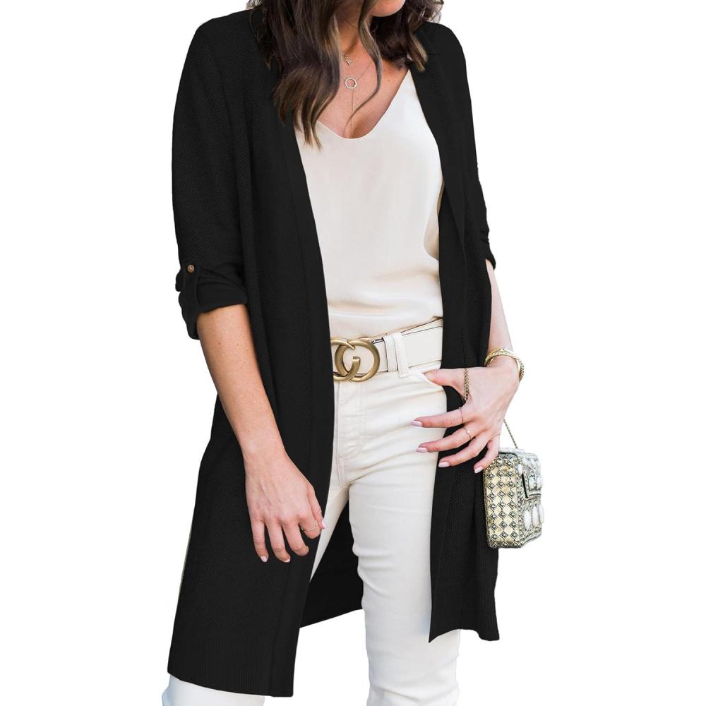 imageMoss Rose Womens Classic Sweaters Cardigan Long Sleeve Knit Coat Outwear with Pocket Available in Plus SizeZ Black