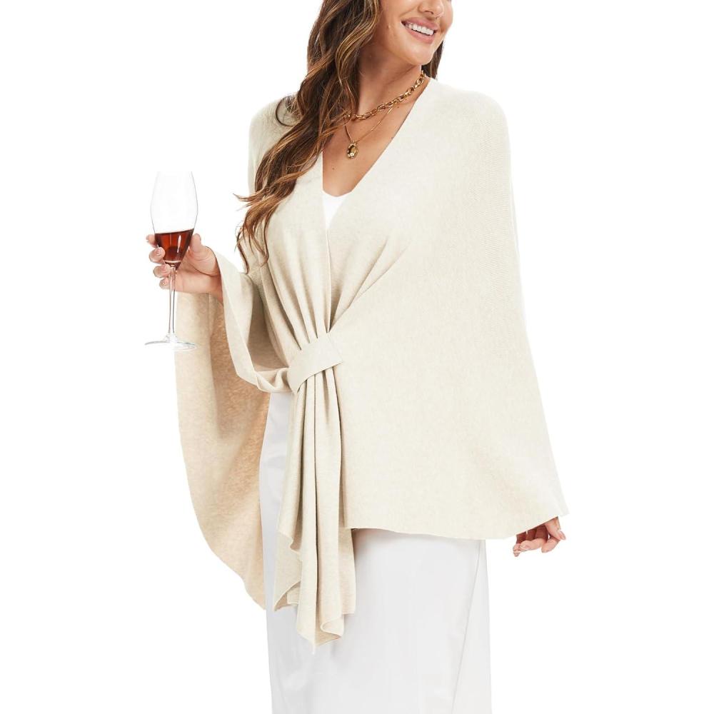 imageMoss Rose Womens Elegant Shawl Wraps Soft Open Front Poncho Sweater for Spring Fall WinterAivory