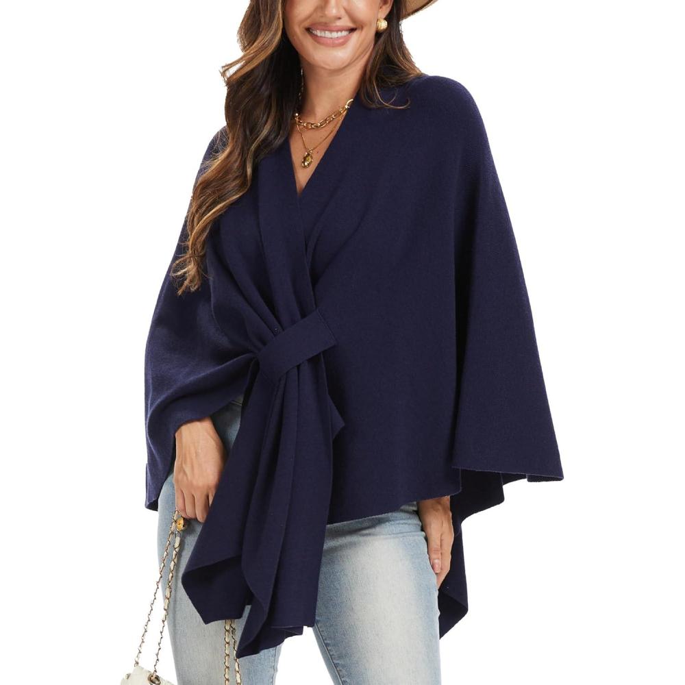 imageMoss Rose Womens Elegant Shawl Wraps Soft Open Front Poncho Sweater for Spring Fall WinterAnavy