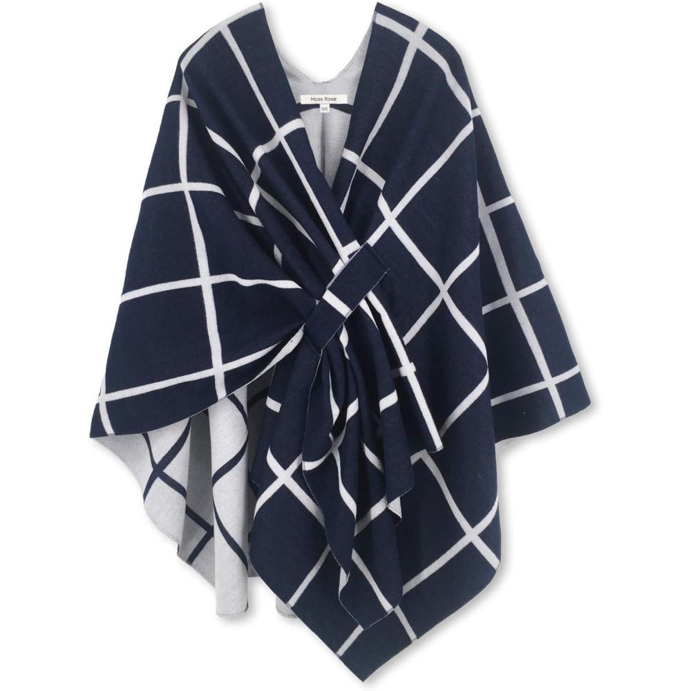 imageMoss Rose Womens Shawl Wrap Poncho Ruana Cape Open Front Cardigan Shawls for Fall WinterA Navy and White