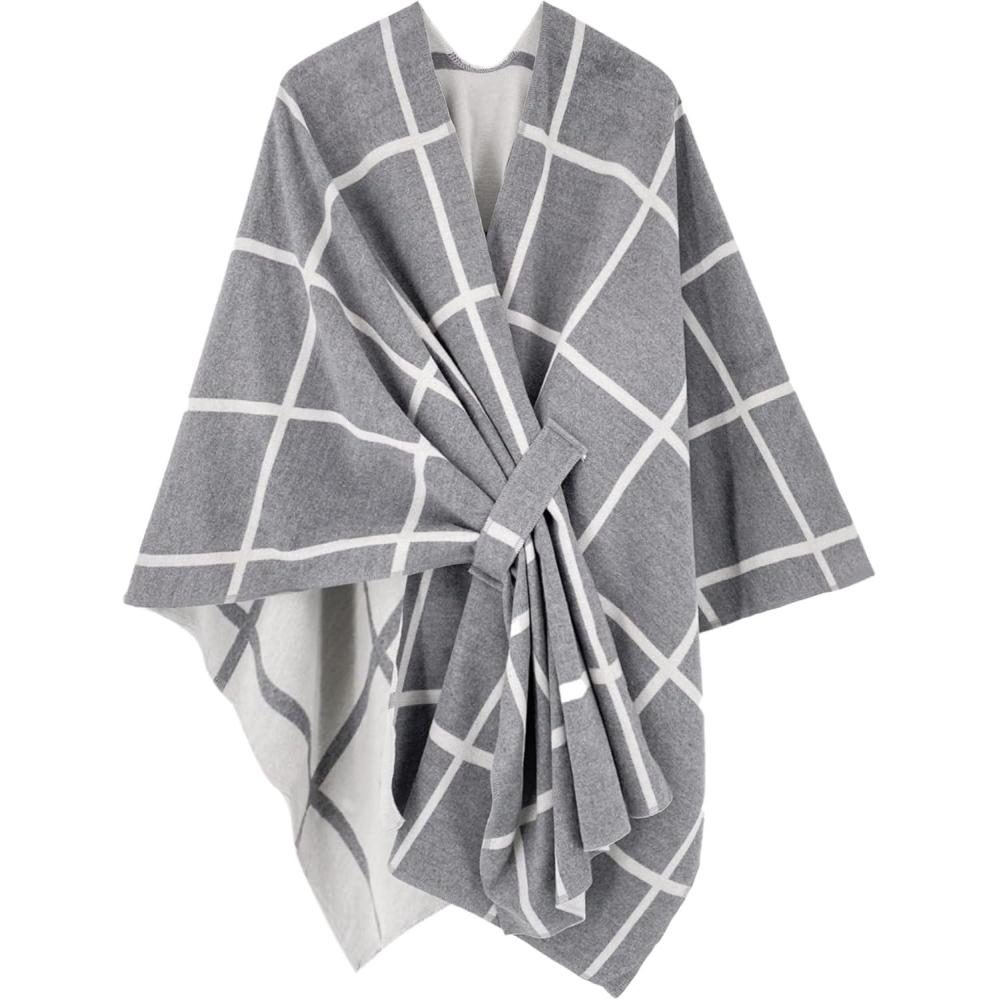 imageMoss Rose Womens Shawl Wrap Poncho Ruana Cape Open Front Cardigan Shawls for Fall WinterAx Gray Plaid