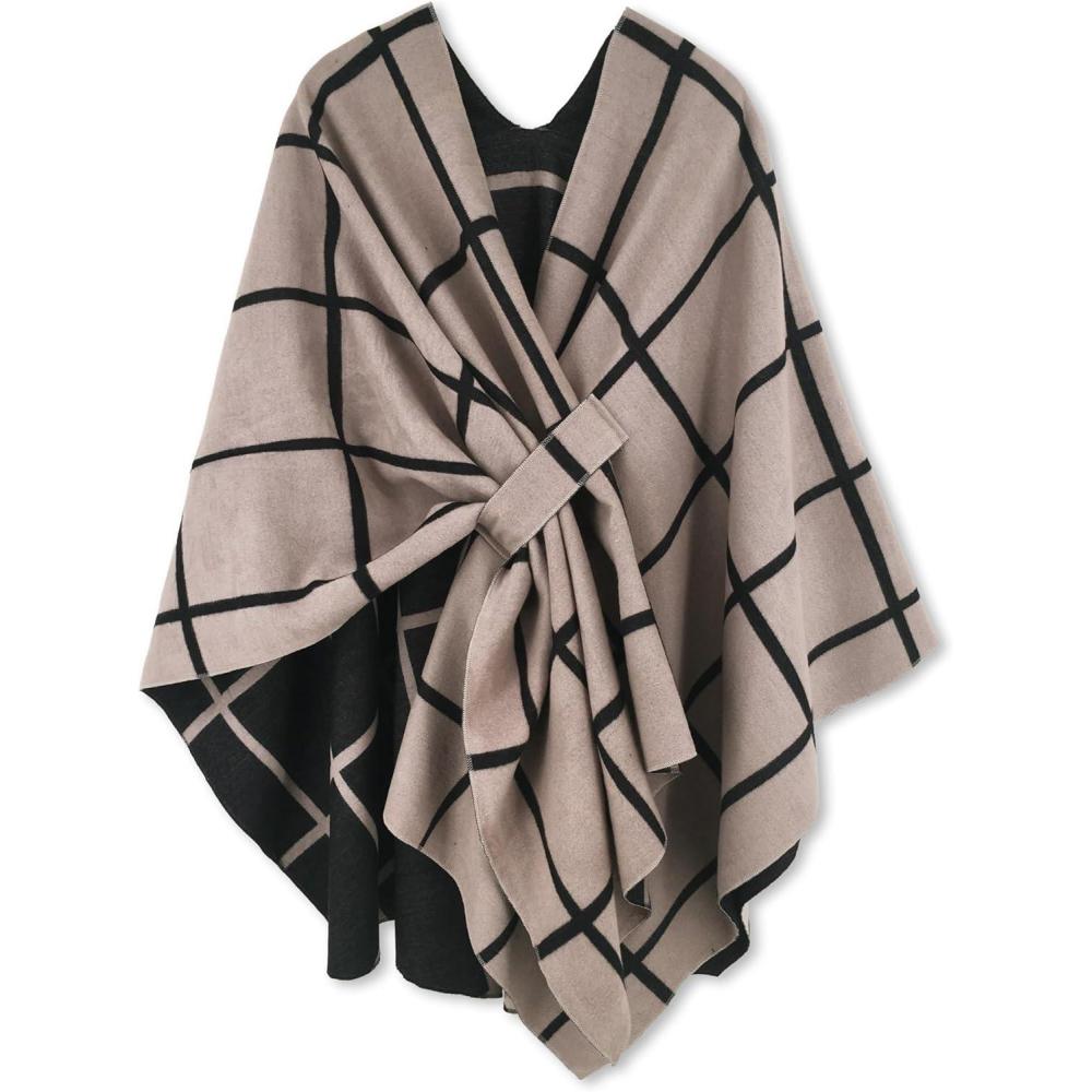 imageMoss Rose Womens Shawl Wrap Poncho Ruana Cape Open Front Cardigan Shawls for Fall WinterAz Black and Khaki