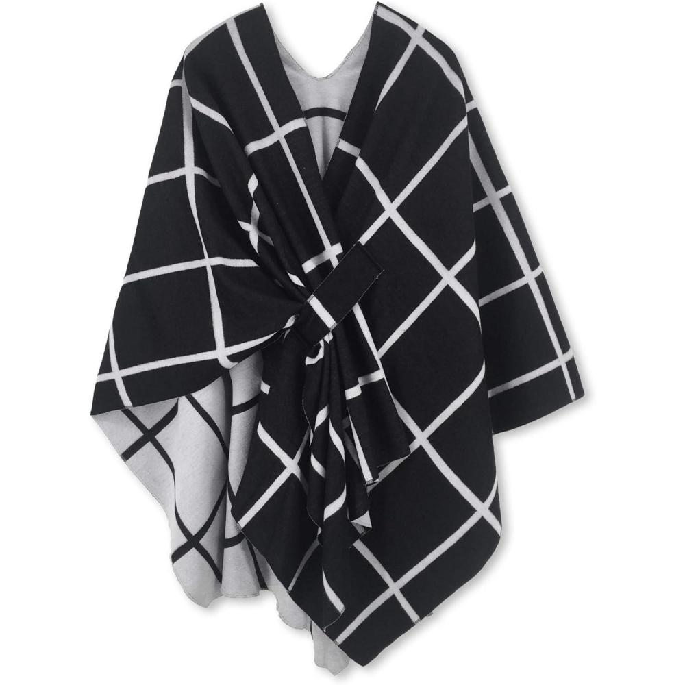 imageMoss Rose Womens Shawl Wrap Poncho Ruana Cape Open Front Cardigan Shawls for Fall WinterAz Black and White