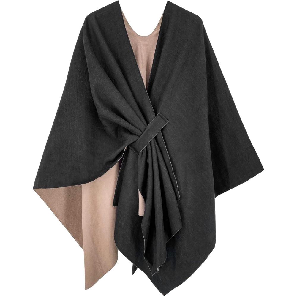 imageMoss Rose Womens Shawl Wrap Poncho Ruana Cape Open Front Cardigan Shawls for Fall WinterAz Tortilla Black