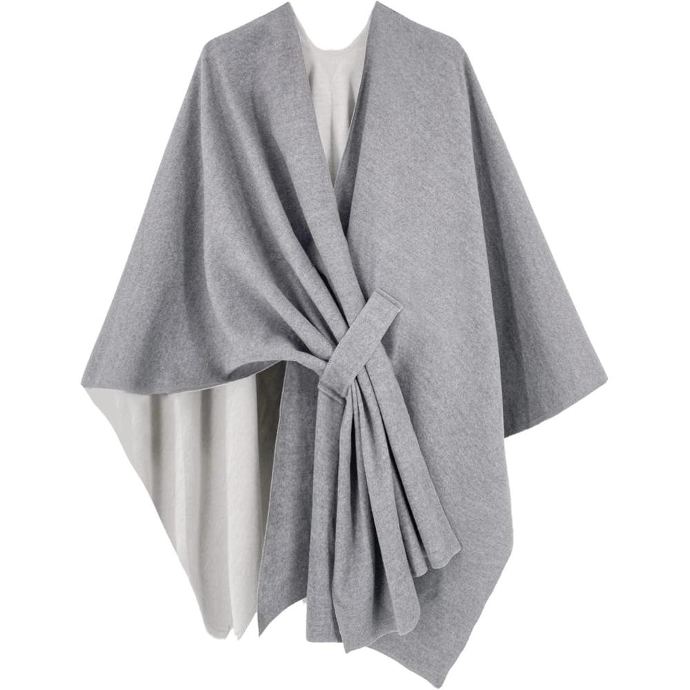 imageMoss Rose Womens Shawl Wrap Poncho Ruana Cape Open Front Cardigan Shawls for Fall WinterAz Tortilla Gray