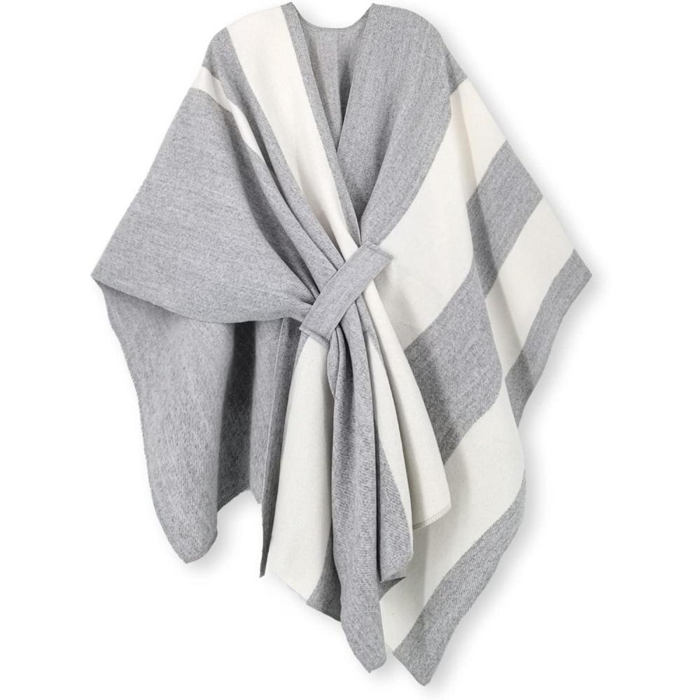 imageMoss Rose Womens Shawl Wrap Poncho Ruana Cape Open Front Cardigan Shawls for Fall WinterBa Whisper Grey