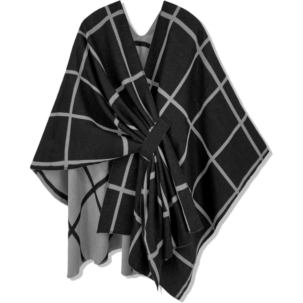imageMoss Rose Womens Shawl Wrap Poncho Ruana Cape Open Front Cardigan Shawls for Fall WinterBlack Plaid