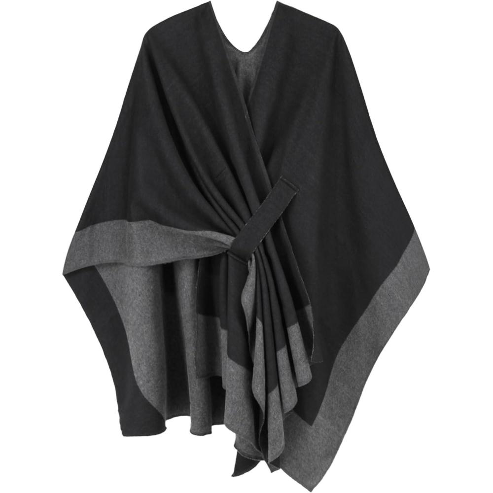 imageMoss Rose Womens Shawl Wrap Poncho Ruana Cape Open Front Cardigan Shawls for Fall WinterBlackgrey