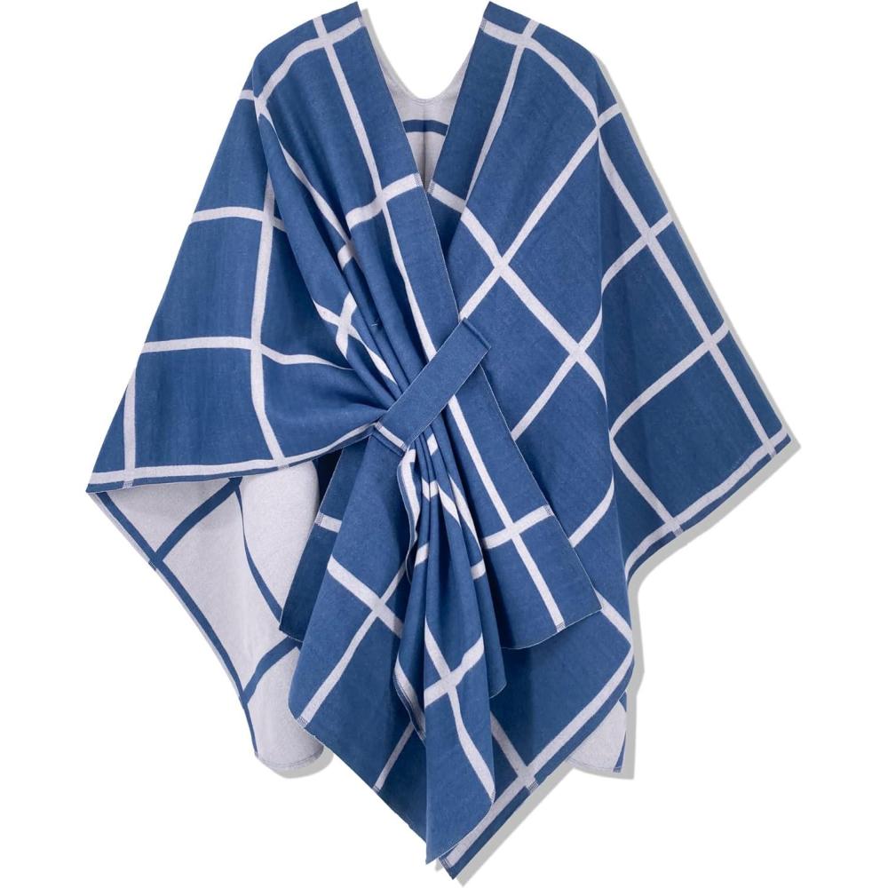 imageMoss Rose Womens Shawl Wrap Poncho Ruana Cape Open Front Cardigan Shawls for Fall WinterBlue Plaid