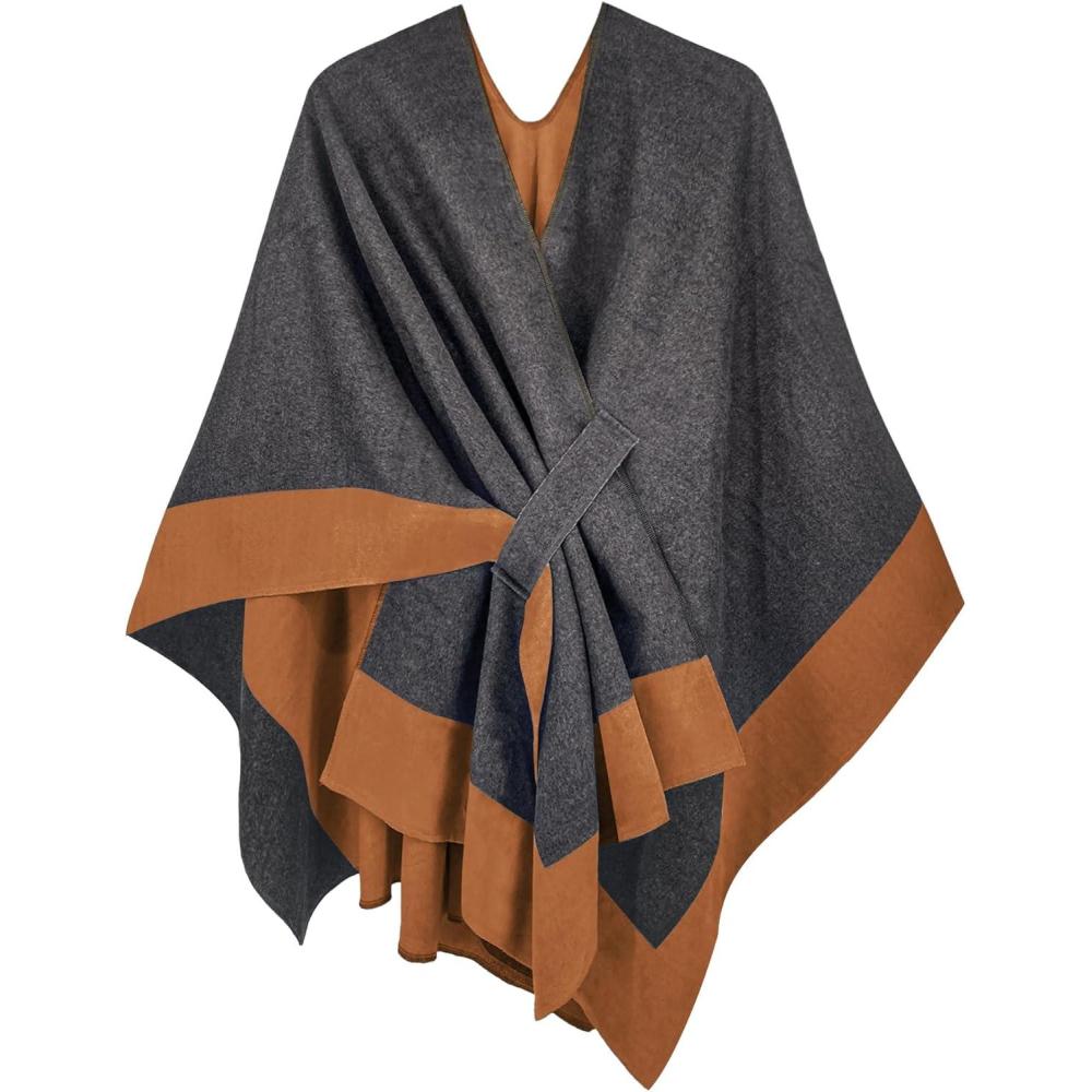 imageMoss Rose Womens Shawl Wrap Poncho Ruana Cape Open Front Cardigan Shawls for Fall WinterGreycamel
