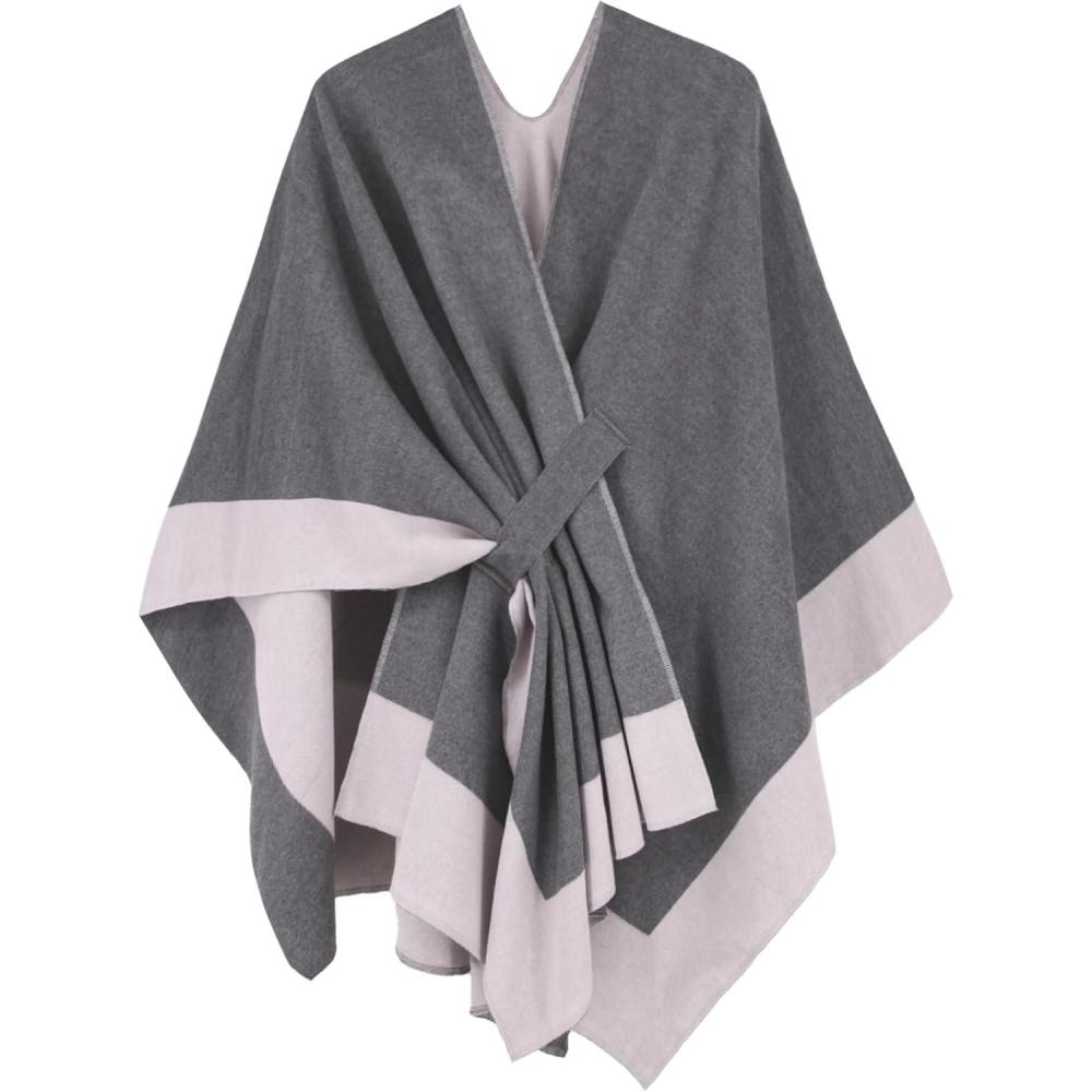 imageMoss Rose Womens Shawl Wrap Poncho Ruana Cape Open Front Cardigan Shawls for Fall WinterGreypink