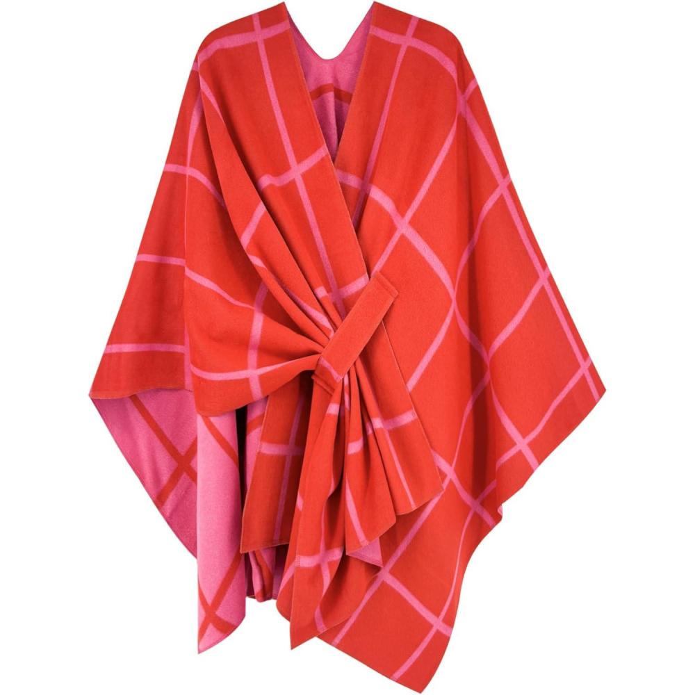 imageMoss Rose Womens Shawl Wrap Poncho Ruana Cape Open Front Cardigan Shawls for Fall WinterRosered