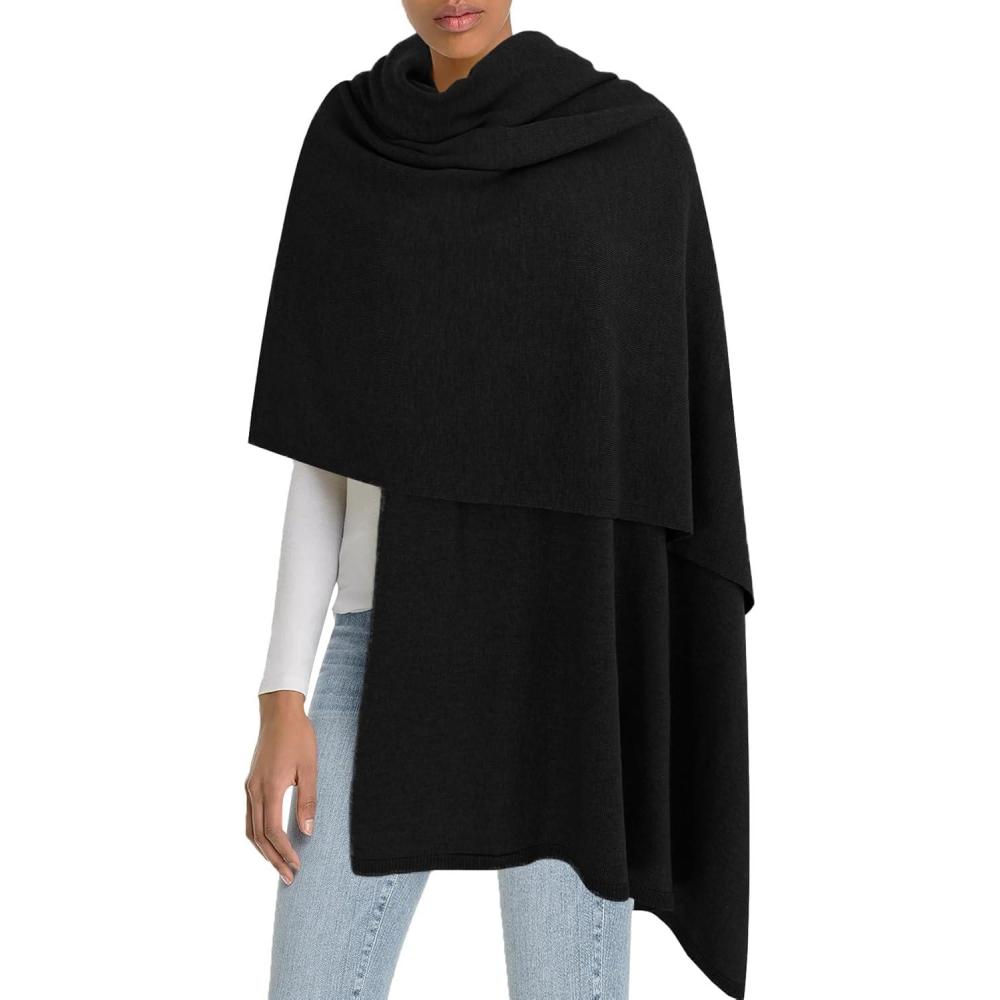imageMoss Rose Womens Shawl Wrap Poncho Ruana Cape Open Front Cardigan Shawls for Fall WinterZscarf Black