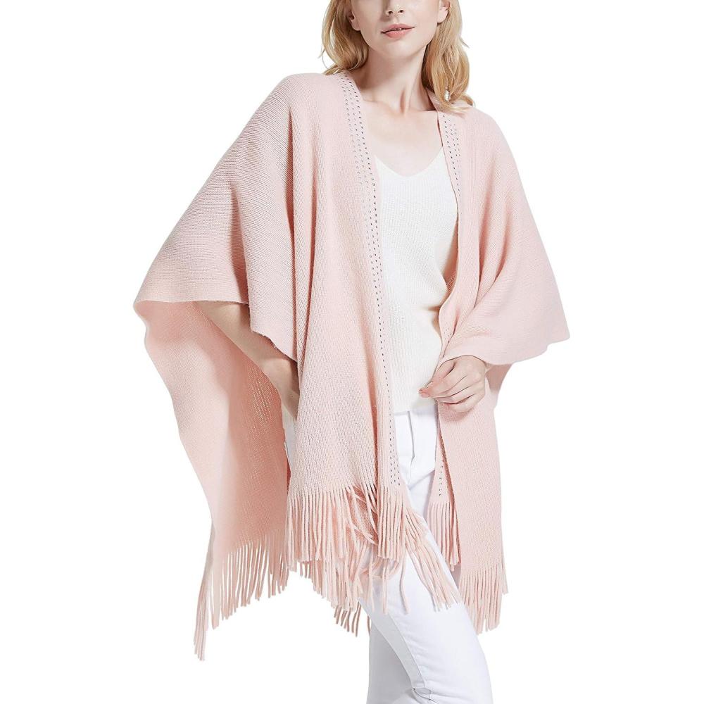 imageMoss Rose Womens Travel Plaid Shawl Wrap Open Front Poncho Cape for Fall WinterE Pink Rivets