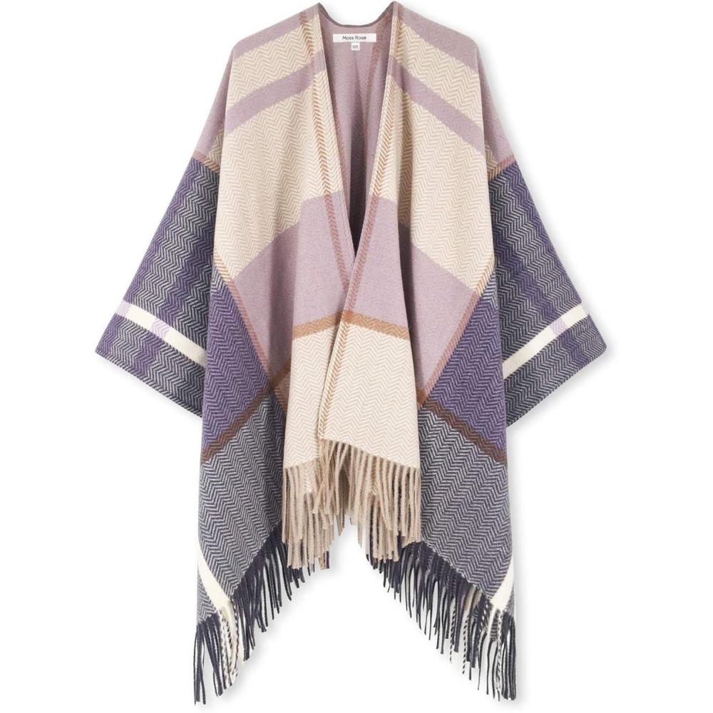 imageMoss Rose Womens Travel Plaid Shawl Wrap Open Front Poncho Cape for Fall WinterG Cupcake