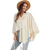 imageMoss Rose Womens Large Cross Front Poncho Sweater Wrap Topper Knitted Elegant Shawls Cape for Fall WinterAapricot