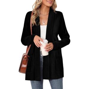 Moss Rose Women’s Classic Sweaters Cardigan Long Sleeve Knit Coat Outwear with Pocket Available in Plus Size(Black)