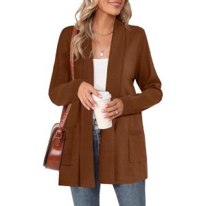 Moss Rose Women’s Classic Sweaters Cardigan Long Sleeve Knit Coat Outwear with Pocket Available in Plus Size(Coffee)