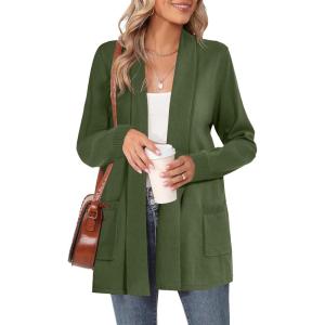 Moss Rose Women’s Classic Sweaters Cardigan Long Sleeve Knit Coat Outwear with Pocket Available in Plus Size(Green)