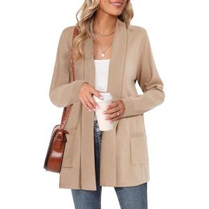 Moss Rose Women’s Classic Sweaters Cardigan Long Sleeve Knit Coat Outwear with Pocket Available in Plus Size(Khaki)