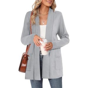 Moss Rose Women’s Classic Sweaters Cardigan Long Sleeve Knit Coat Outwear with Pocket Available in Plus Size(Light Gray)