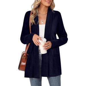 Moss Rose Women’s Classic Sweaters Cardigan Long Sleeve Knit Coat Outwear with Pocket Available in Plus Size(Navy)