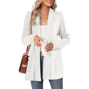 Moss Rose Women’s Classic Sweaters Cardigan Long Sleeve Knit Coat Outwear with Pocket Available in Plus Size(Off-white)
