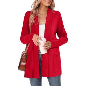 Moss Rose Women’s Classic Sweaters Cardigan Long Sleeve Knit Coat Outwear with Pocket Available in Plus Size(Red)