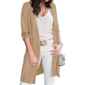 Moss Rose Women’s Classic Sweaters Cardigan Long Sleeve Knit Coat Outwear with Pocket Available in Plus Size(Z Camel)