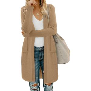 Moss Rose Women’s Classic Sweaters Cardigan Long Sleeve Knit Coat Outwear with Pocket Available in Plus Size(Z Khaki)