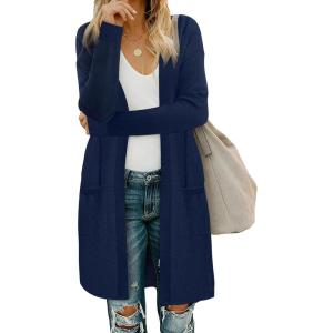 Moss Rose Women’s Classic Sweaters Cardigan Long Sleeve Knit Coat Outwear with Pocket Available in Plus Size(Z Navy)