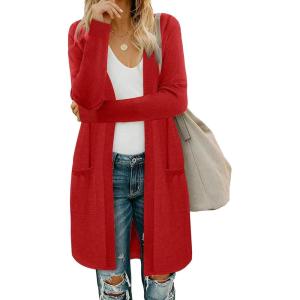 Moss Rose Women’s Classic Sweaters Cardigan Long Sleeve Knit Coat Outwear with Pocket Available in Plus Size(Z Red)