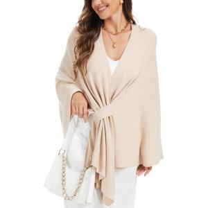 Moss Rose Womens Elegant Shawl Wraps Soft Open Front Poncho Sweater for Spring Fall Winter(A-beige)