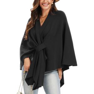 Moss Rose Womens Elegant Shawl Wraps Soft Open Front Poncho Sweater for Spring Fall Winter(A-black)