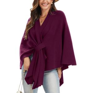 Moss Rose Womens Elegant Shawl Wraps Soft Open Front Poncho Sweater for Spring Fall Winter(A-purple)