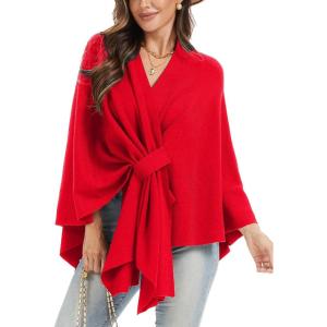 Moss Rose Womens Elegant Shawl Wraps Soft Open Front Poncho Sweater for Spring Fall Winter(A-red)