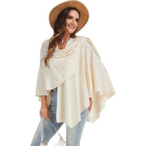Moss Rose Womens Large Cross Front Poncho Sweater Wrap Topper Knitted Elegant Shawls Cape for Fall Winter(A-apricot)