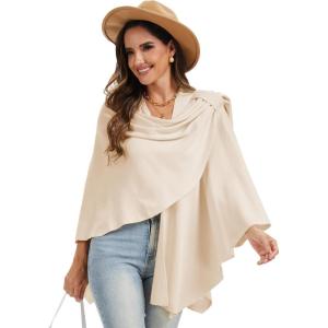Moss Rose Womens Large Cross Front Poncho Sweater Wrap Topper Knitted Elegant Shawls Cape for Fall Winter(A-beige)