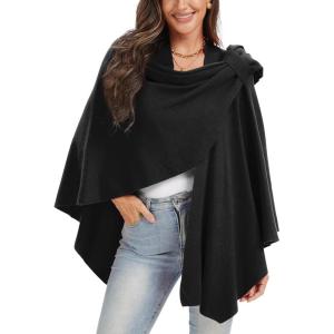 Moss Rose Womens Large Cross Front Poncho Sweater Wrap Topper Knitted Elegant Shawls Cape for Fall Winter(A-black)