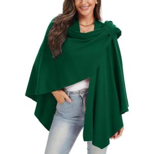 Moss Rose Womens Large Cross Front Poncho Sweater Wrap Topper Knitted Elegant Shawls Cape for Fall Winter(A-green)