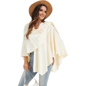 Moss Rose Womens Large Cross Front Poncho Sweater Wrap Topper Knitted Elegant Shawls Cape for Fall Winter(A-ivory)
