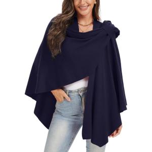 Moss Rose Womens Large Cross Front Poncho Sweater Wrap Topper Knitted Elegant Shawls Cape for Fall Winter(A-navy)