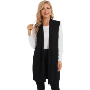 Moss Rose Women’s Long Knit Cardigan Vest Casual Sleeveless Open Front Draped Duster Vest (Available in Plus Size)(Black)